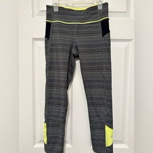 Lululemon Cropped Leggings Neon Yellow Grey Pattern Size 4